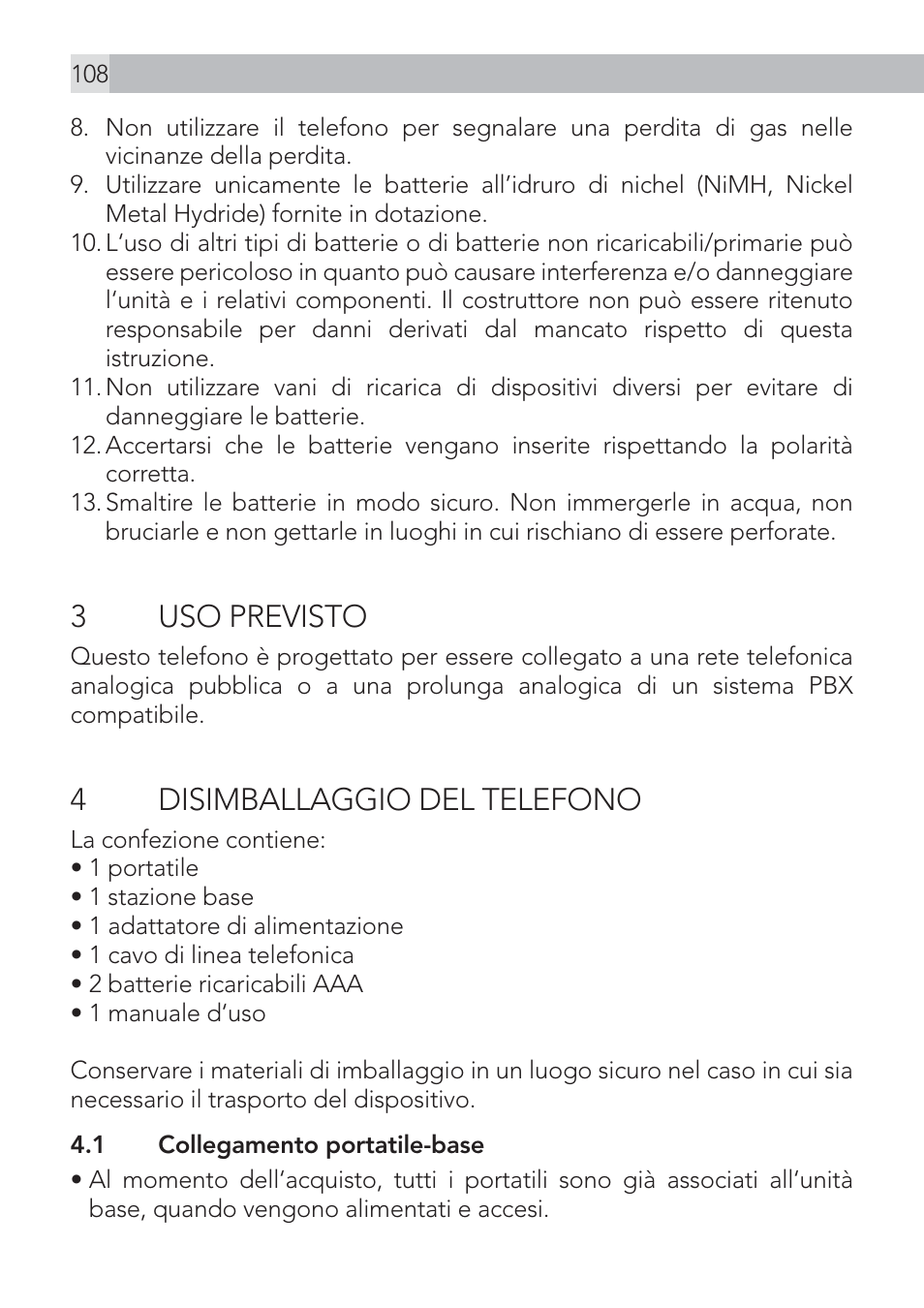 3 uso previsto, 4disimballaggio del telefono | AEG Voxtel D575 User Manual | Page 108 / 136