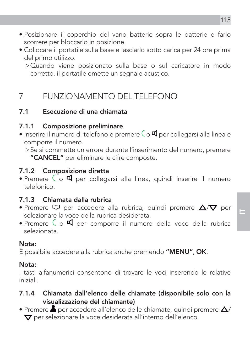 7funzionamento del telefono | AEG Voxtel D575 User Manual | Page 115 / 136
