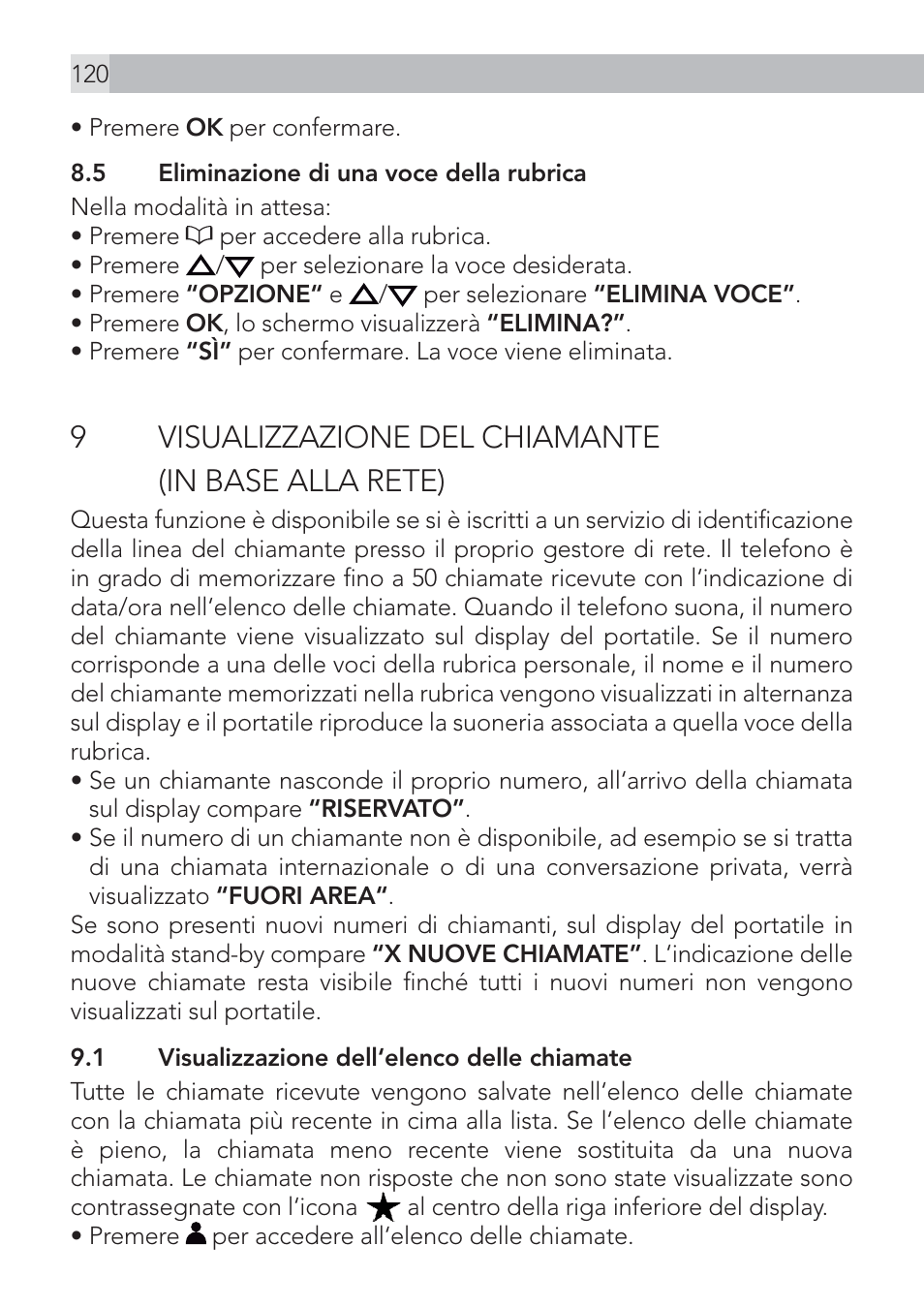 9visualizzazione del chiamante (in base alla rete) | AEG Voxtel D575 User Manual | Page 120 / 136