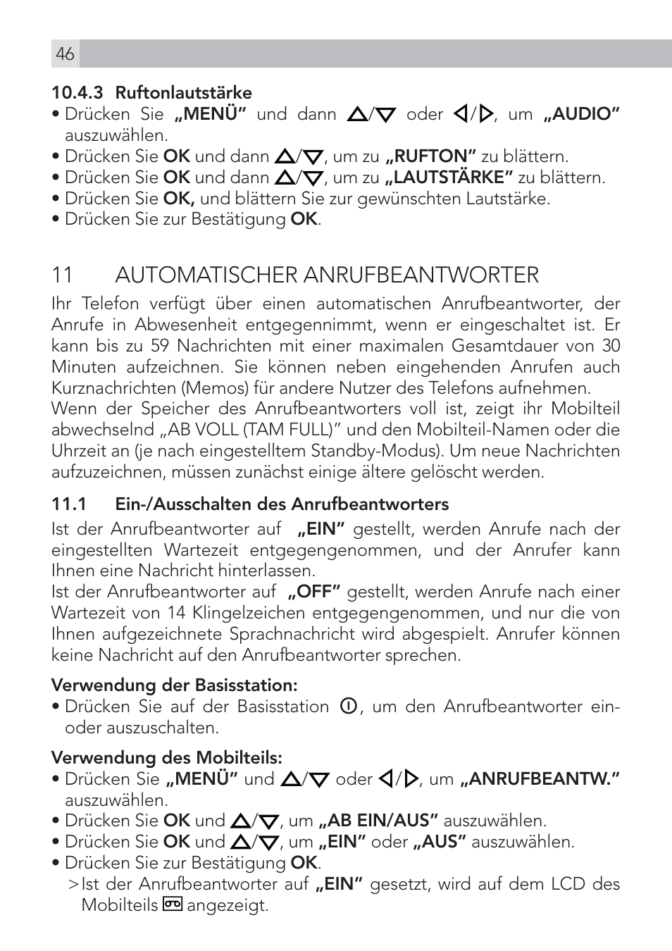 11 automatischer anrufbeantworter | AEG Voxtel D575 User Manual | Page 46 / 136