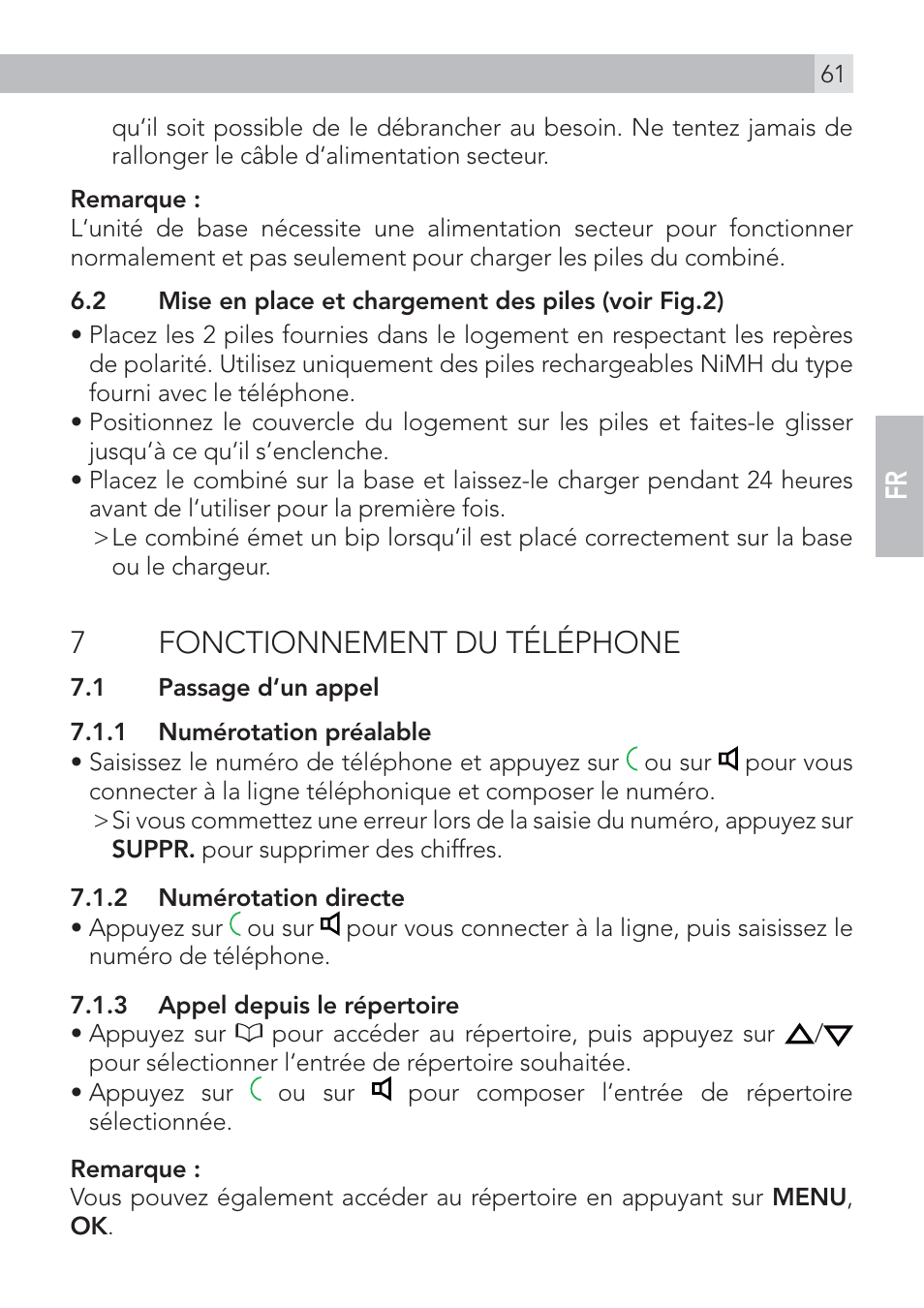 7fonctionnement du téléphone | AEG Voxtel D575 User Manual | Page 61 / 136