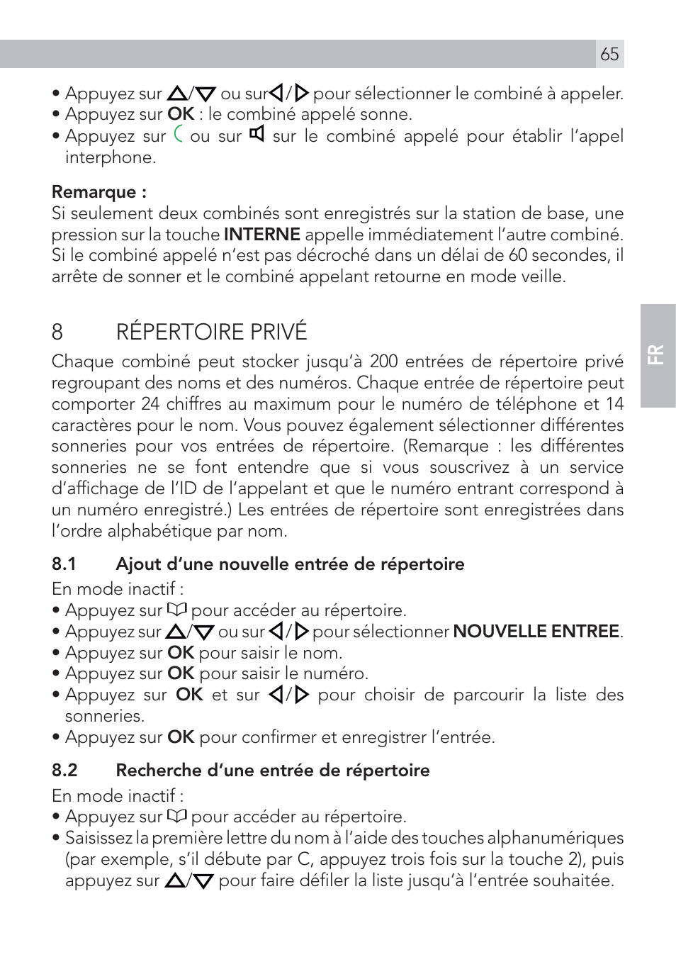 8 répertoire privé | AEG Voxtel D575 User Manual | Page 65 / 136