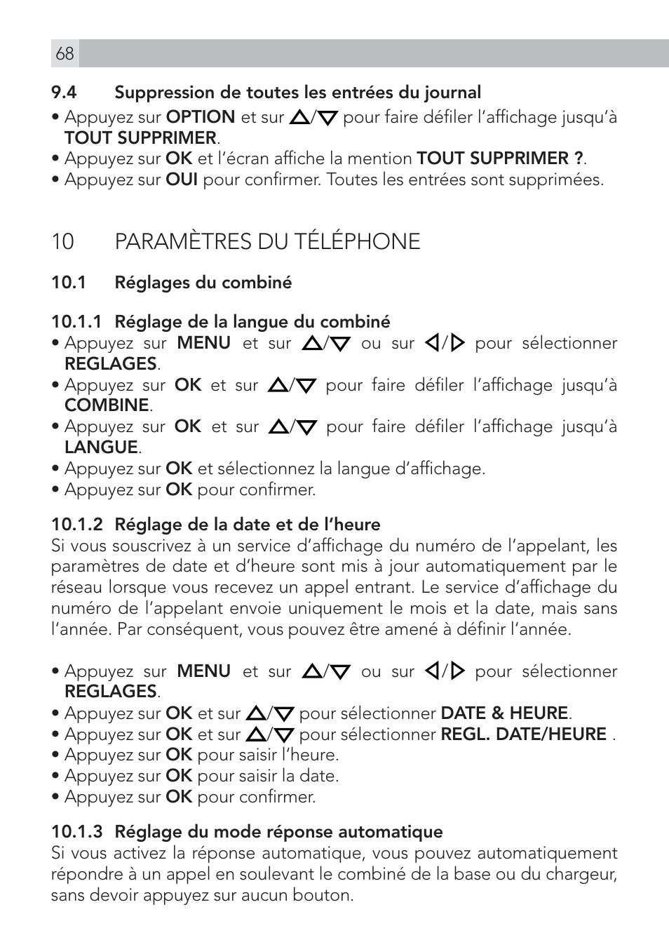10 paramètres du téléphone | AEG Voxtel D575 User Manual | Page 68 / 136