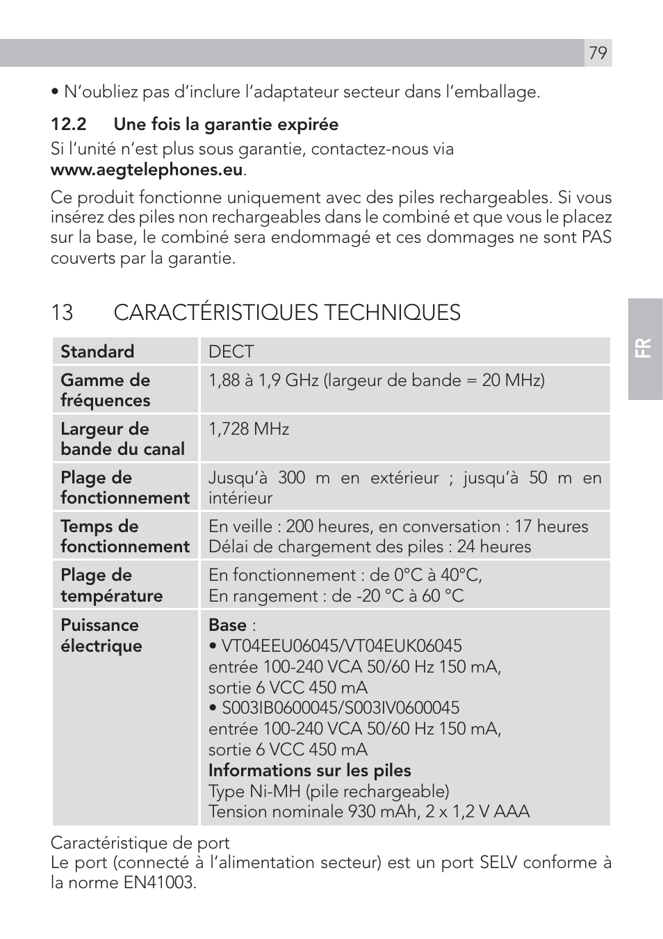 13 caractéristiques techniques | AEG Voxtel D575 User Manual | Page 79 / 136