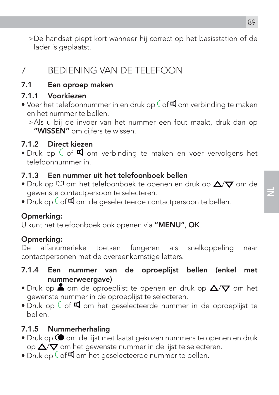 7bediening van de telefoon | AEG Voxtel D575 User Manual | Page 89 / 136