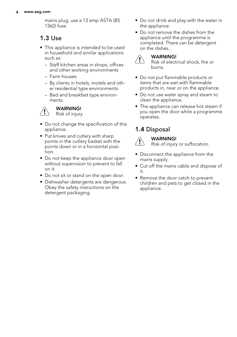 3 use, 4 disposal | AEG F55002VI0P User Manual | Page 4 / 20