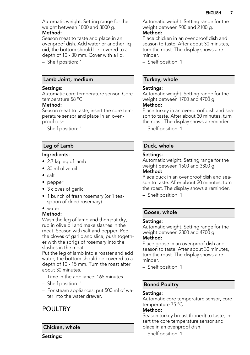 Poultry | AEG KE8404021M User Manual | Page 7 / 28