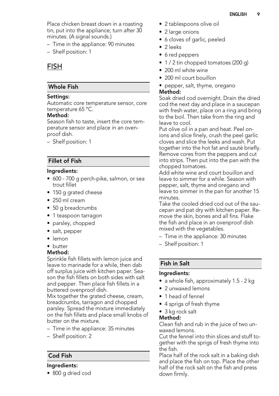Fish | AEG KE8404021M User Manual | Page 9 / 28