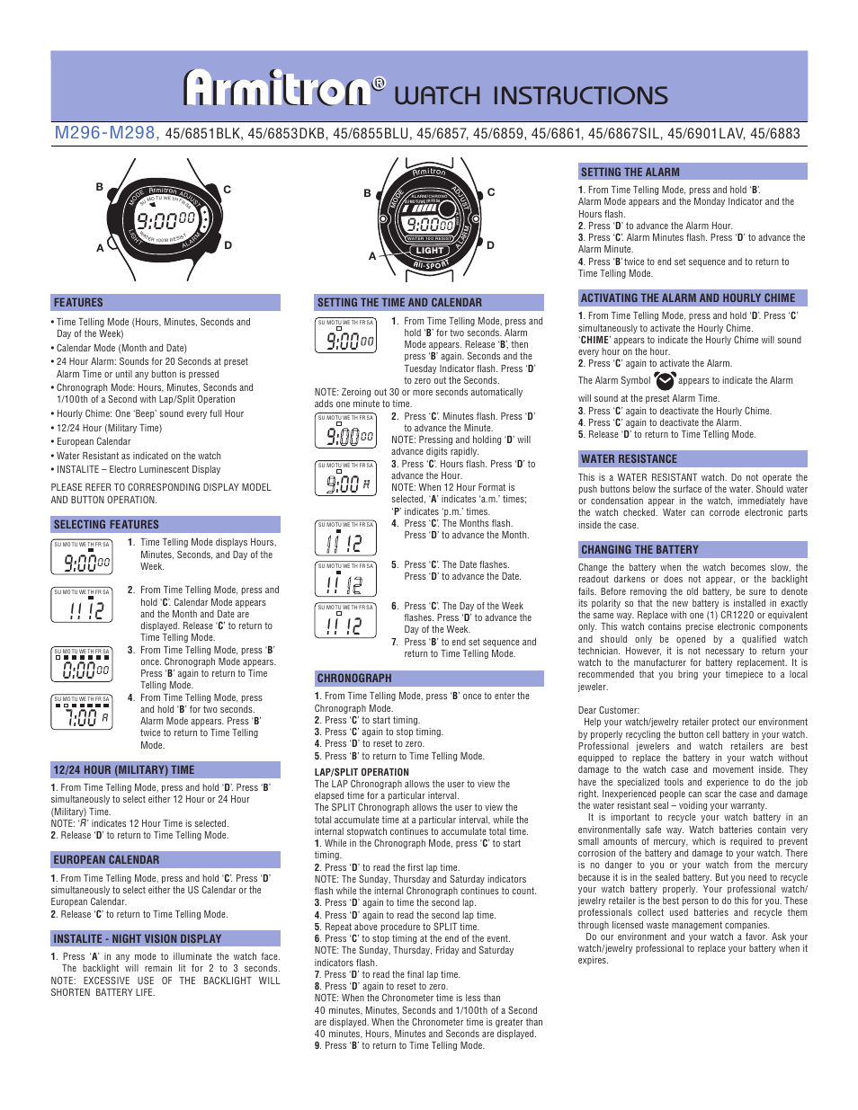 Armitron M296-M298 User Manual | 2 pages