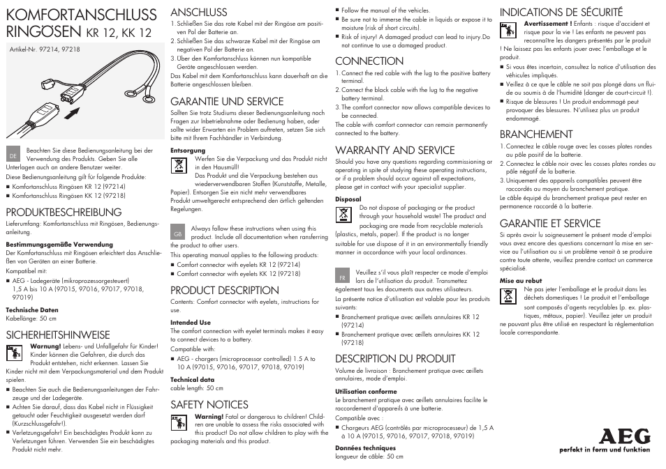 AEG Comfort Connector KK 12 User Manual | 2 pages