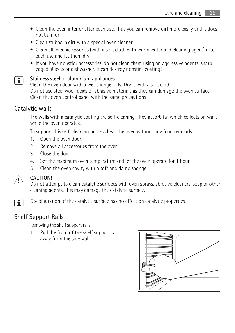 Catalytic walls, Shelf support rails | AEG DE4003000M User Manual | Page 25 / 40