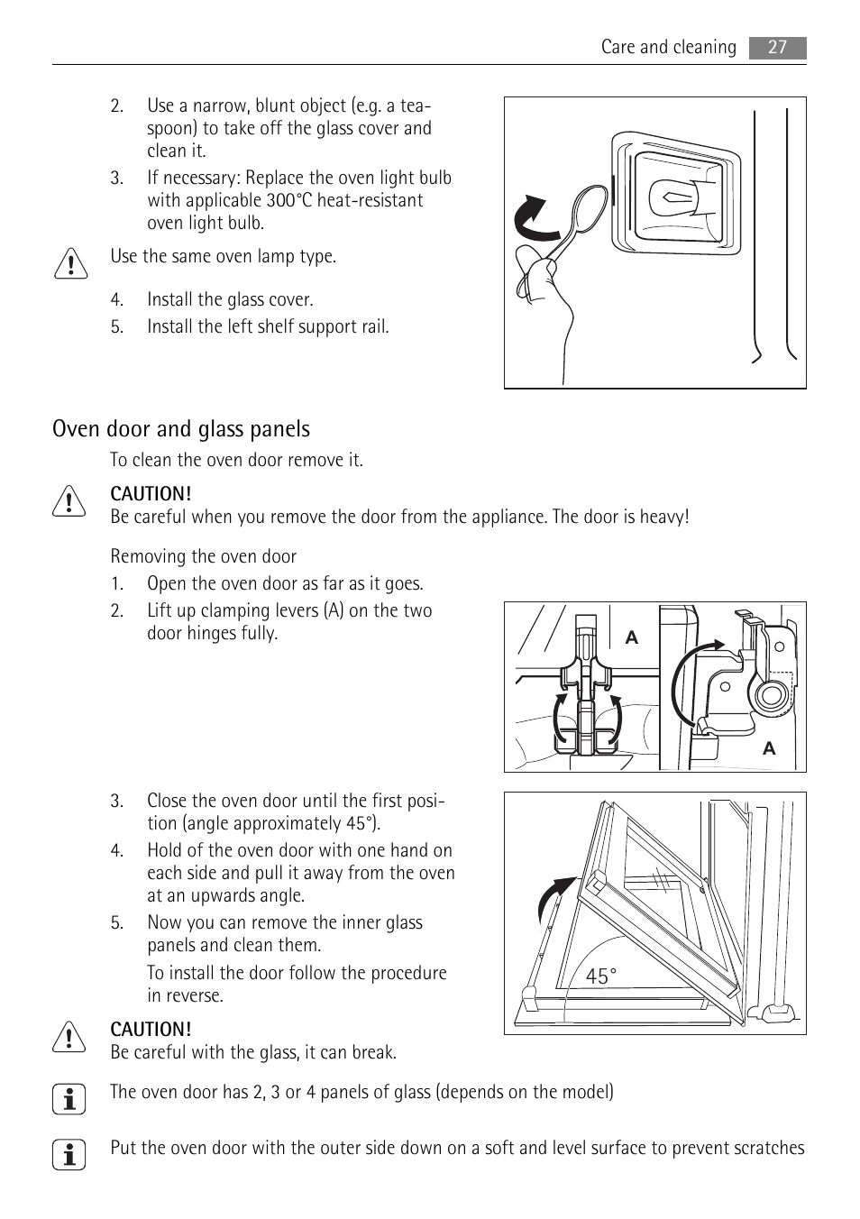 Oven door and glass panels | AEG DE4003000M User Manual | Page 27 / 40