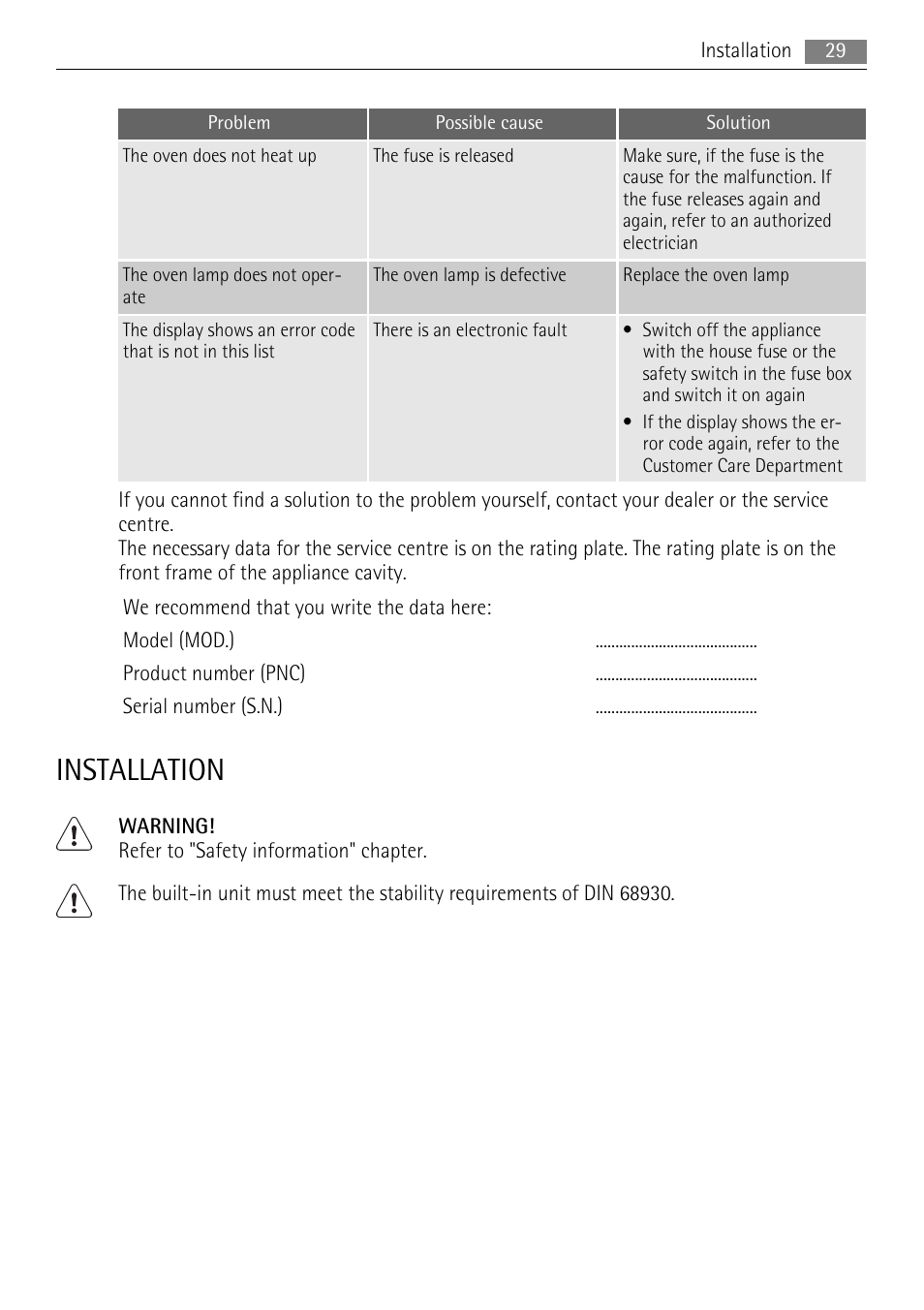 Installation | AEG DE4003000M User Manual | Page 29 / 40