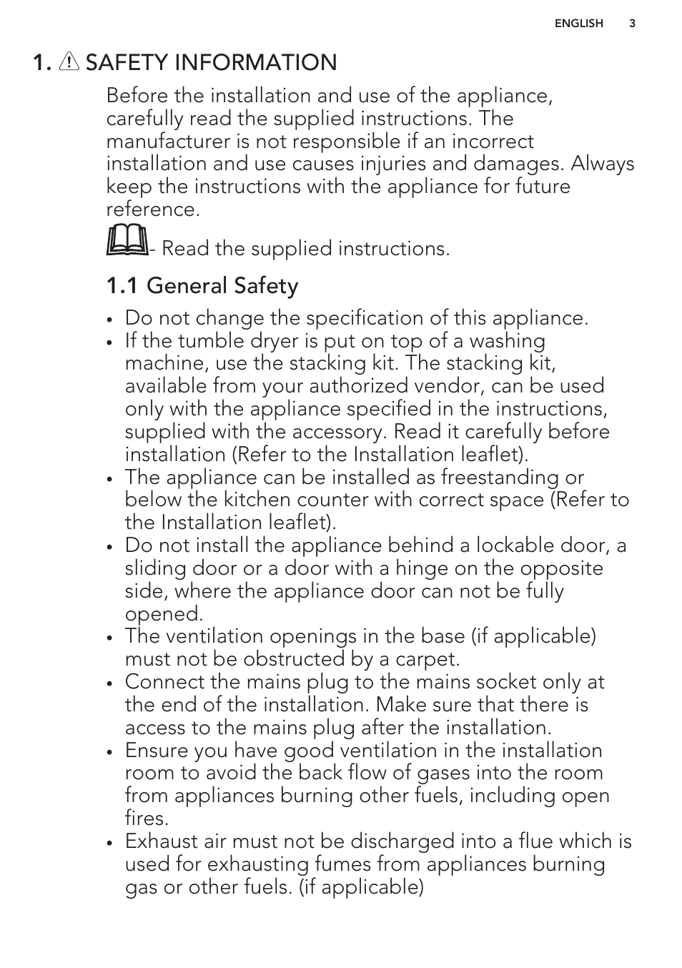 Safety information, 1 general safety | AEG T96699IH User Manual | Page 3 / 28