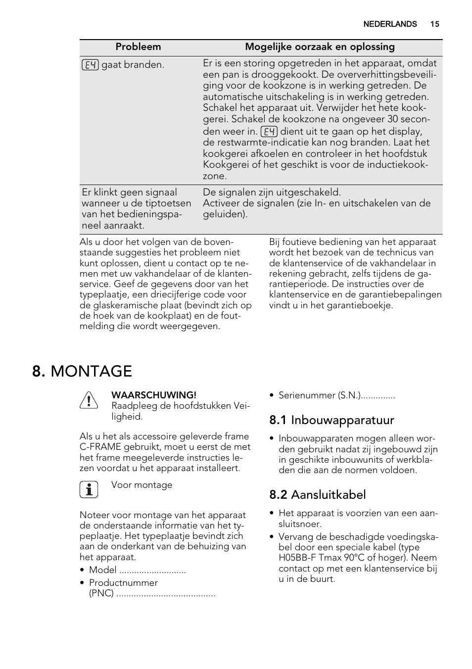 Montage, 1 inbouwapparatuur, 2 aansluitkabel | AEG HC452020EB User Manual | Page 15 / 72