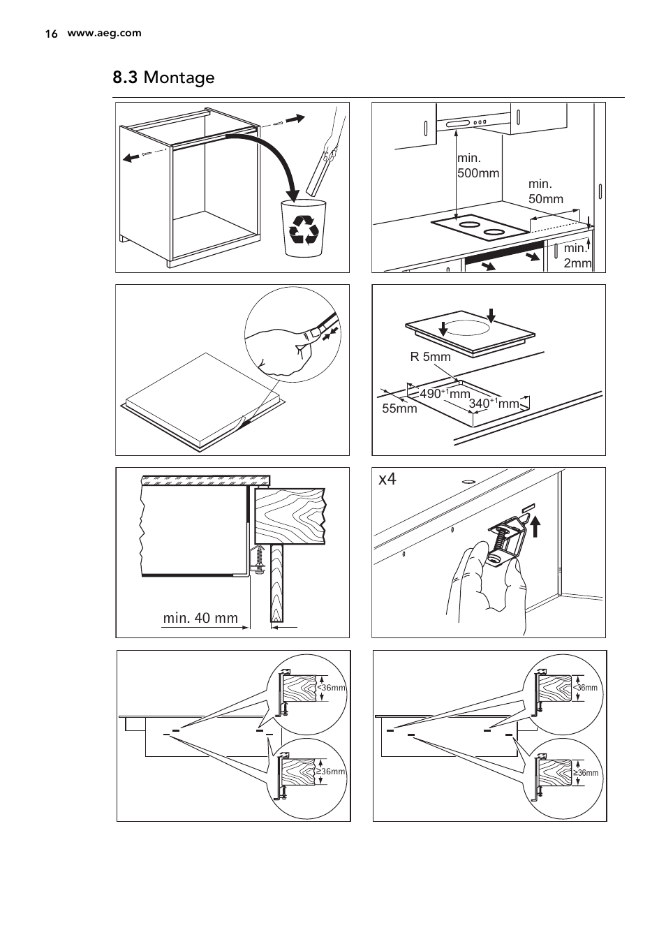 3 montage, Min. 40 mm | AEG HC452020EB User Manual | Page 16 / 72