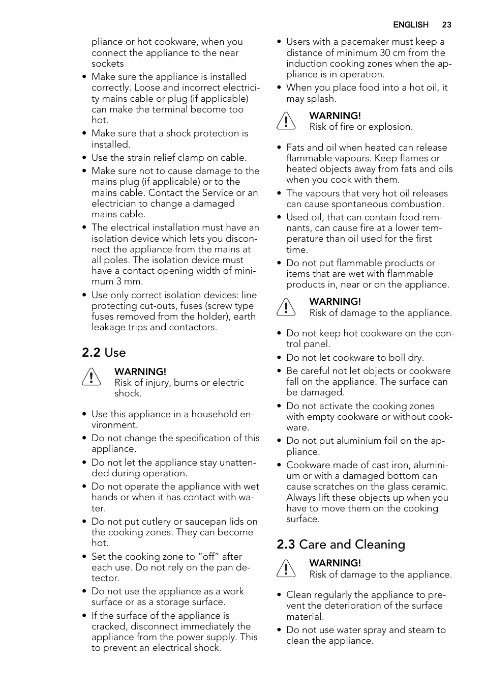 2 use, 3 care and cleaning | AEG HC452020EB User Manual | Page 23 / 72