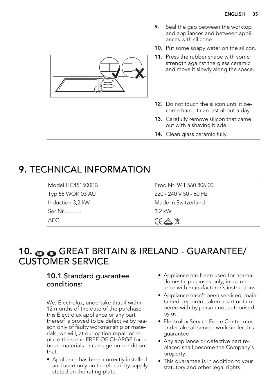 Technical information, 1 standard guarantee conditions | AEG HC452020EB User Manual | Page 35 / 72