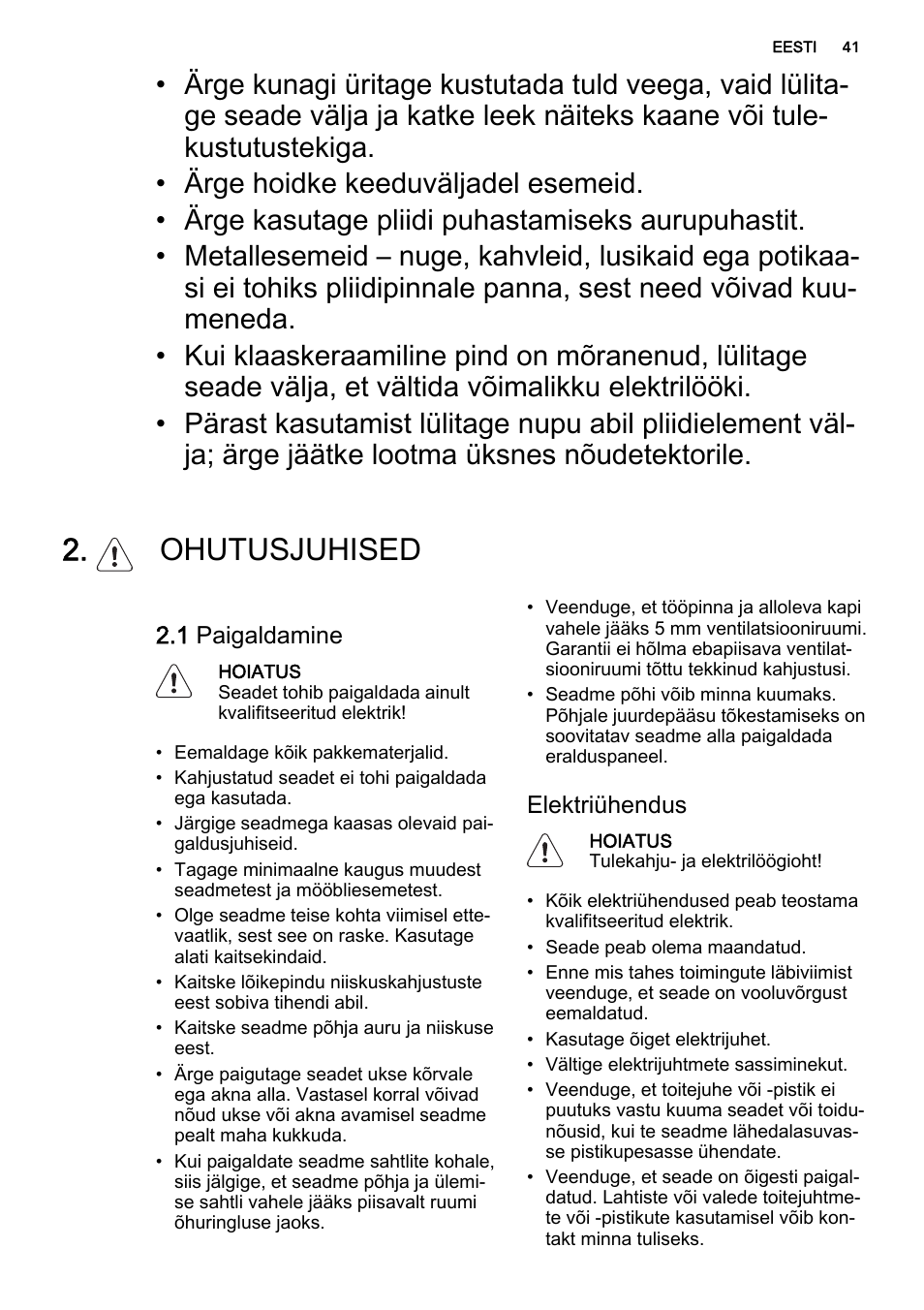 Ohutusjuhised | AEG HC452020EB User Manual | Page 41 / 72