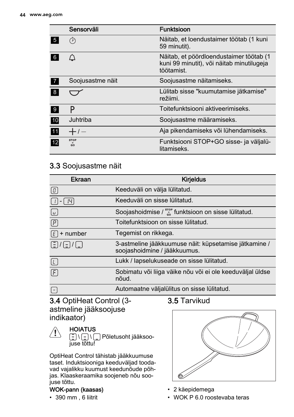 3 soojusastme näit, 5 tarvikud | AEG HC452020EB User Manual | Page 44 / 72