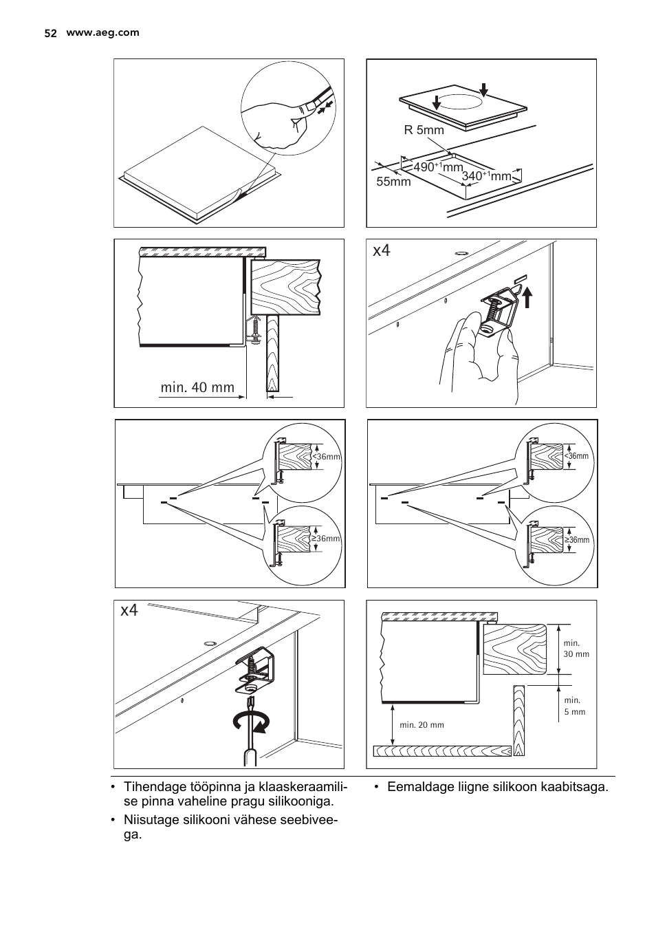 Min. 40 mm | AEG HC452020EB User Manual | Page 52 / 72