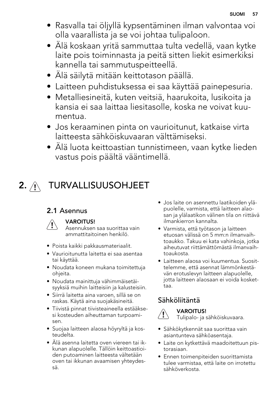 Turvallisuusohjeet | AEG HC452020EB User Manual | Page 57 / 72