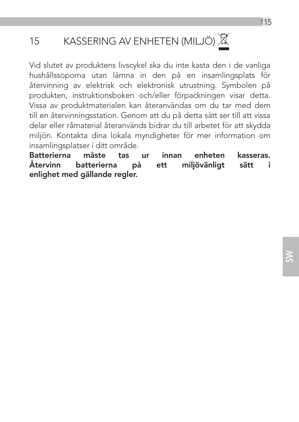 15 kassering av enheten (miljö) | AEG Loop User Manual | Page 115 / 199