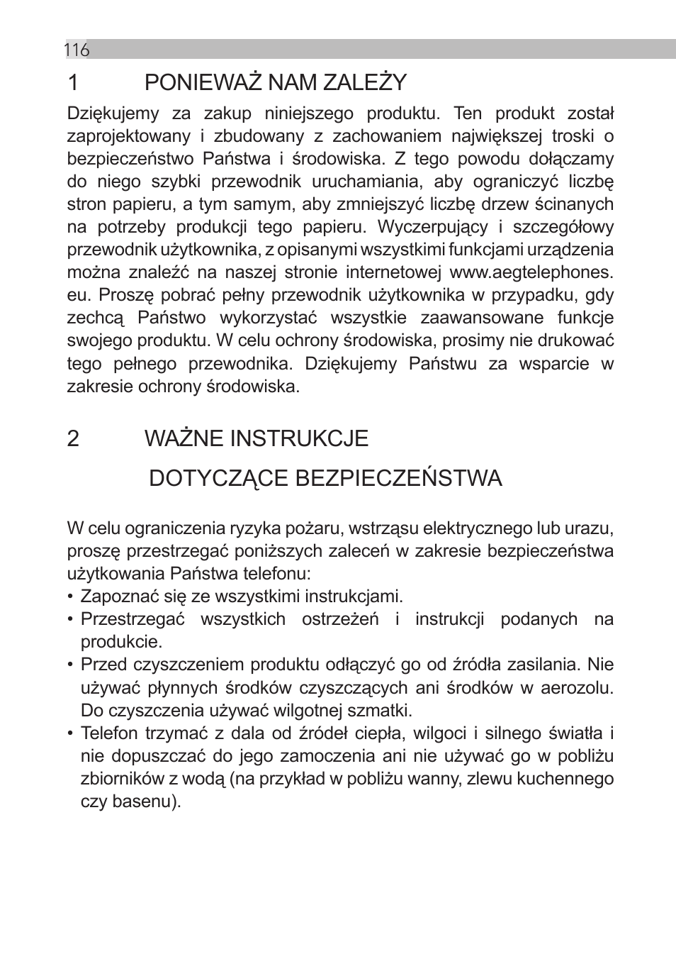 1ponieważ nam zależy, 2ważne instrukcje dotyczące bezpieczeństwa | AEG Loop User Manual | Page 116 / 199