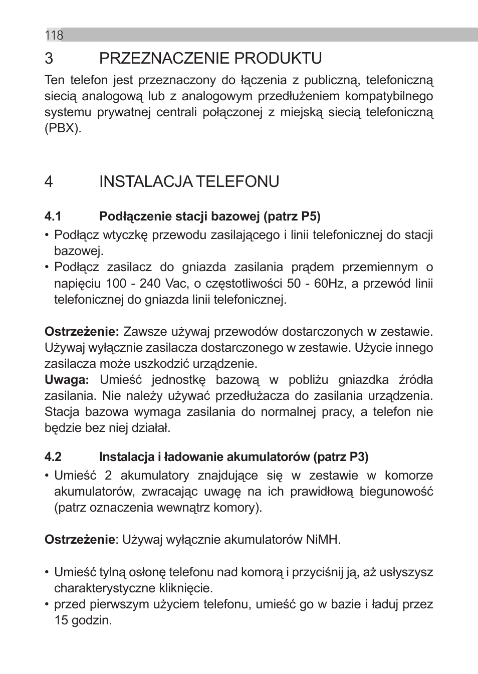 3przeznaczenie produktu, 4instalacja telefonu | AEG Loop User Manual | Page 118 / 199