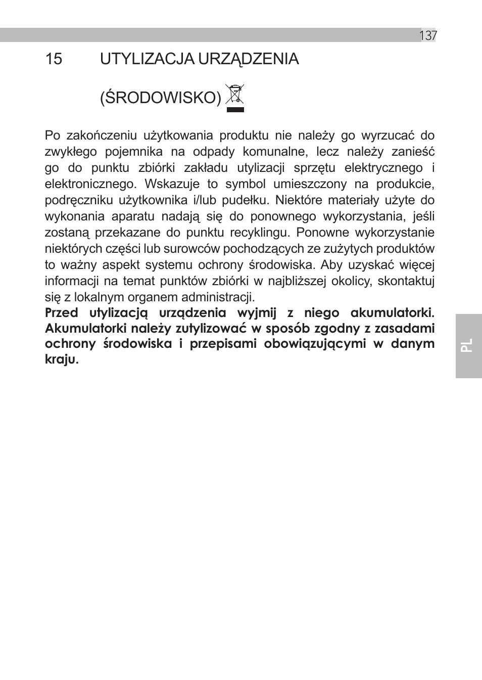 15 utylizacja urządzenia (środowisko) | AEG Loop User Manual | Page 137 / 199