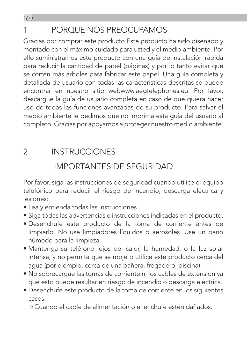 1porque nos preocupamos, 2instrucciones importantes de seguridad | AEG Loop User Manual | Page 160 / 199