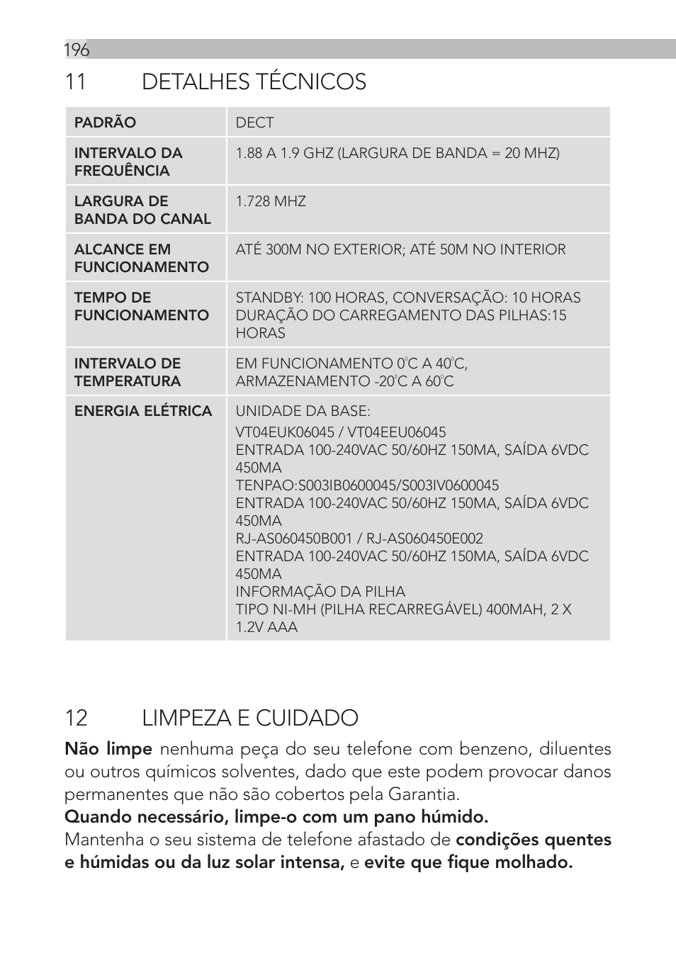 11 detalhes técnicos, 12 limpeza e cuidado | AEG Loop User Manual | Page 196 / 199