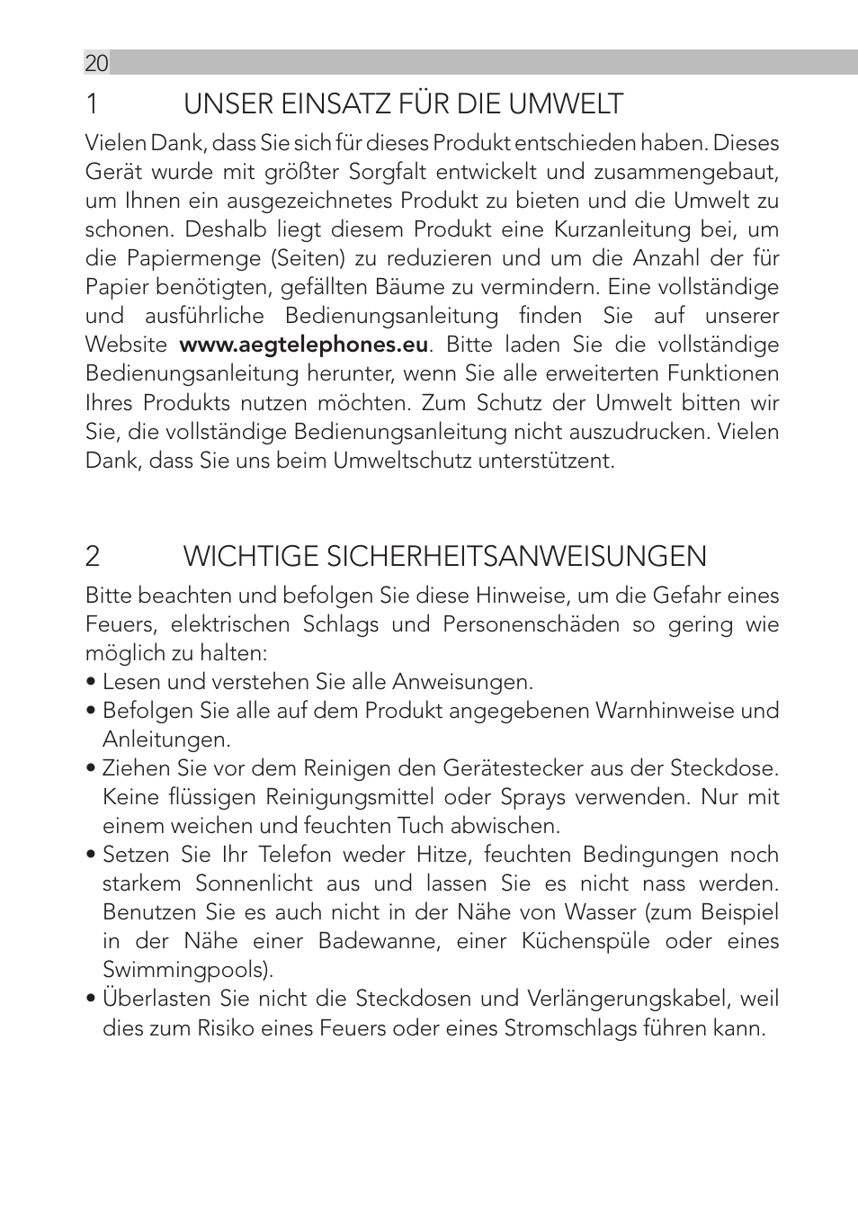 1unser einsatz für die umwelt, 2wichtige sicherheitsanweisungen | AEG Loop User Manual | Page 20 / 199