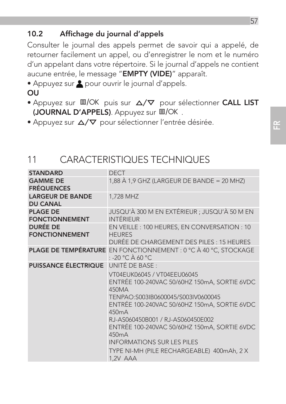 11 caracteristiques techniques | AEG Loop User Manual | Page 57 / 199