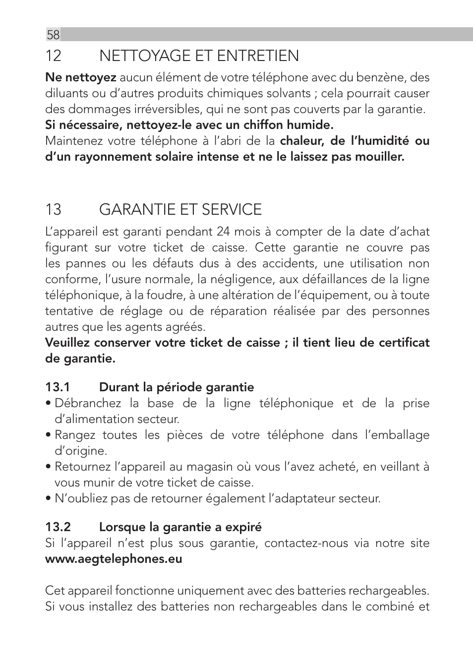 12 nettoyage et entretien, 13 garantie et service | AEG Loop User Manual | Page 58 / 199