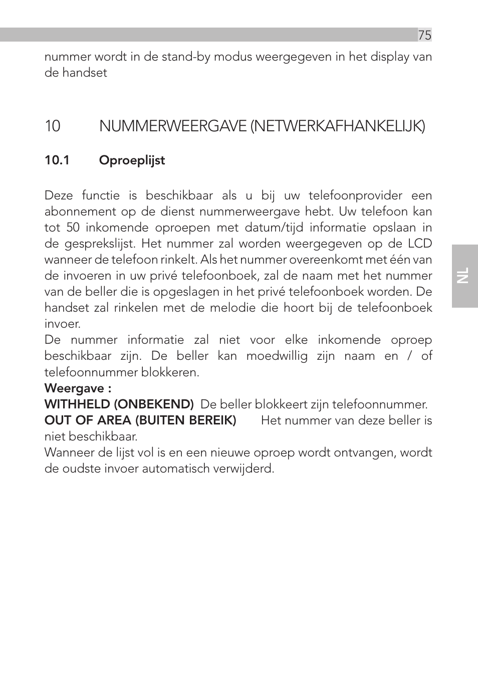 10 nummerweergave (netwerkafhankelijk) | AEG Loop User Manual | Page 75 / 199