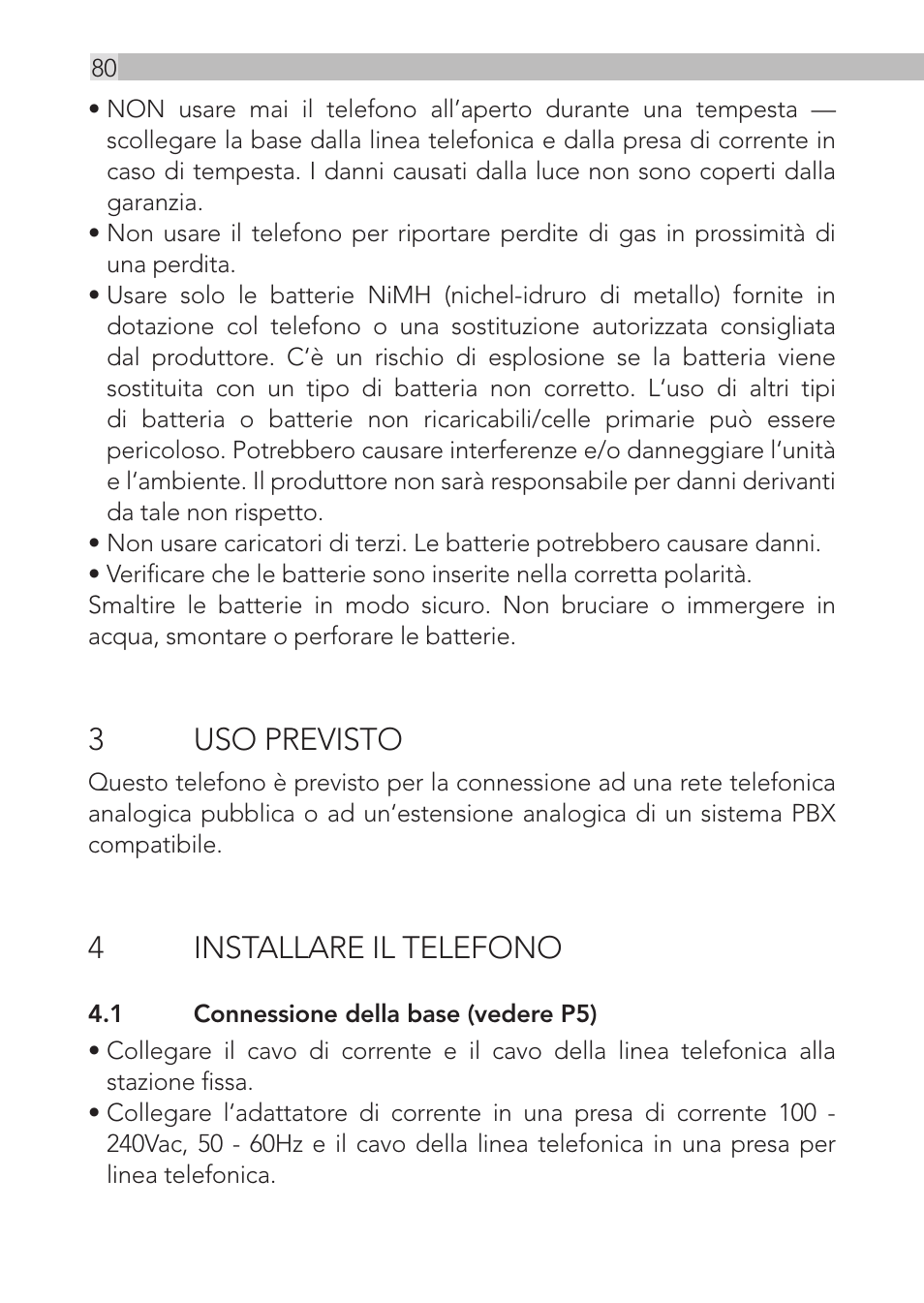 3uso previsto, 4installare il telefono | AEG Loop User Manual | Page 80 / 199