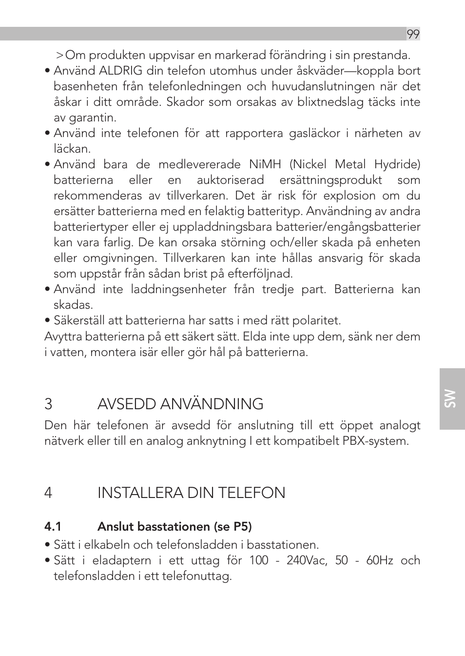 3avsedd användning, 4installera din telefon | AEG Loop User Manual | Page 99 / 199