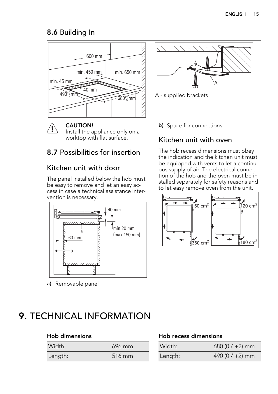 Technical information, 6 building in, Kitchen unit with oven | AEG HG956440SM User Manual | Page 15 / 20