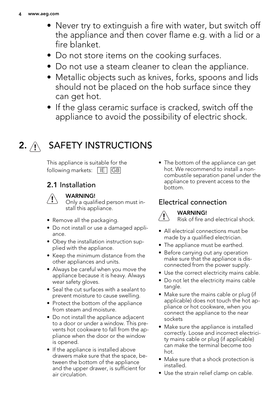 Safety instructions | AEG HG956440SM User Manual | Page 4 / 20