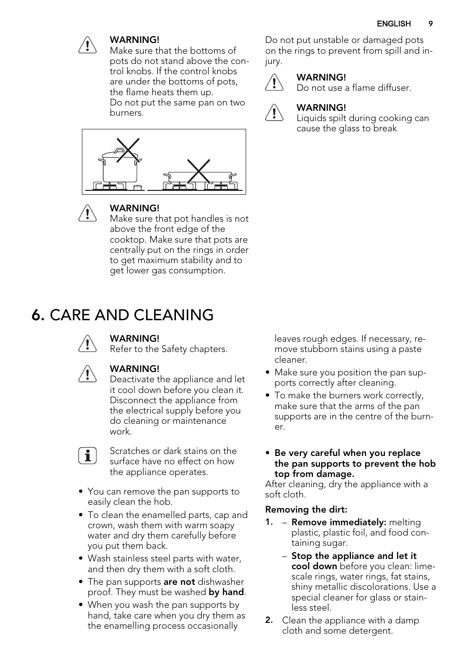 Care and cleaning | AEG HG956440SM User Manual | Page 9 / 20