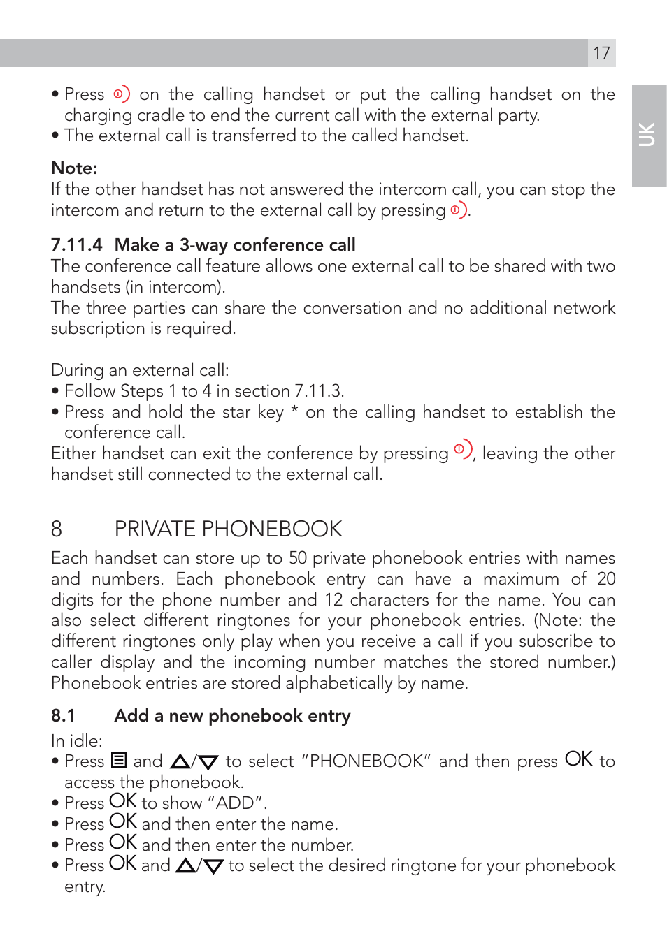8 private phonebook | AEG Voxtel D200 User Manual | Page 17 / 44