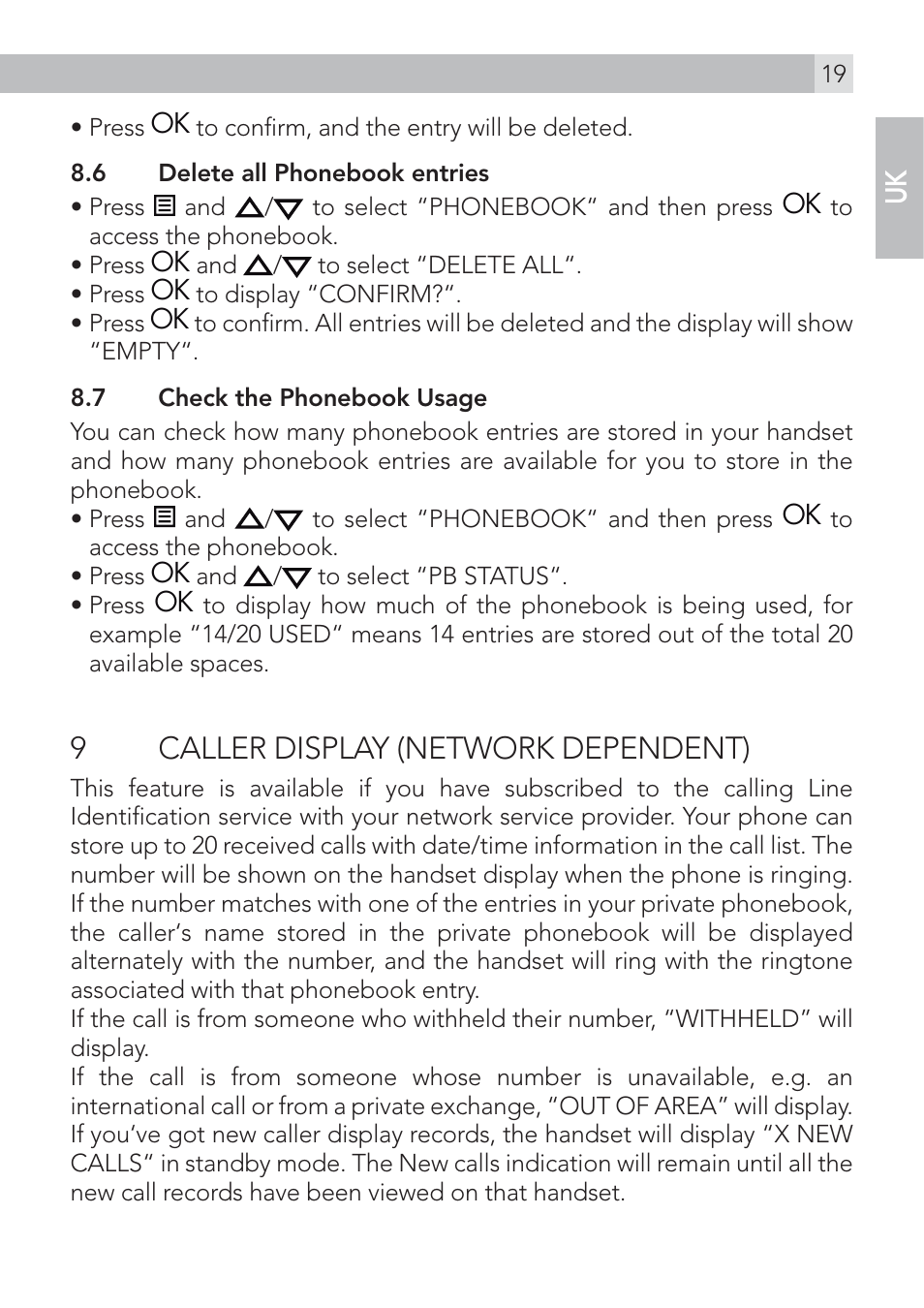 9caller display (network dependent) | AEG Voxtel D200 User Manual | Page 19 / 44