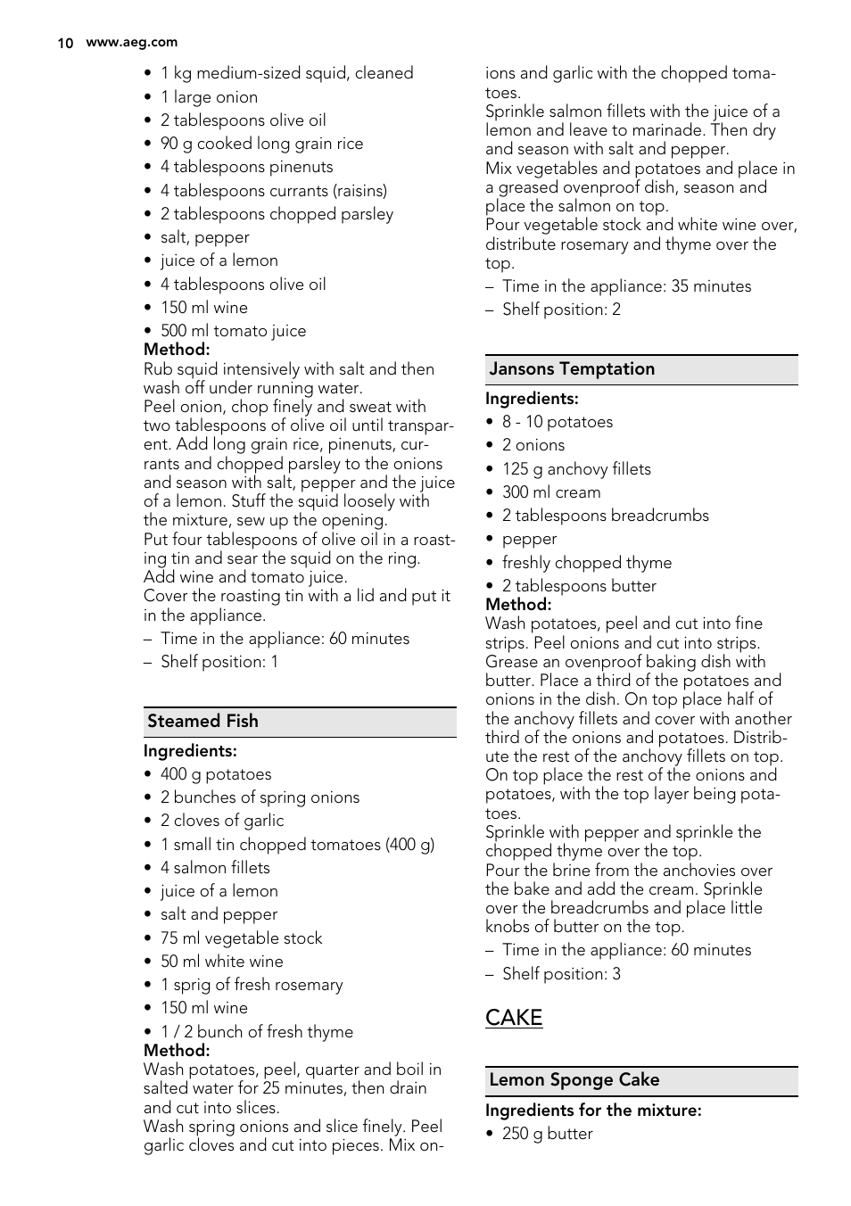 Cake | AEG BE3003021W User Manual | Page 10 / 28