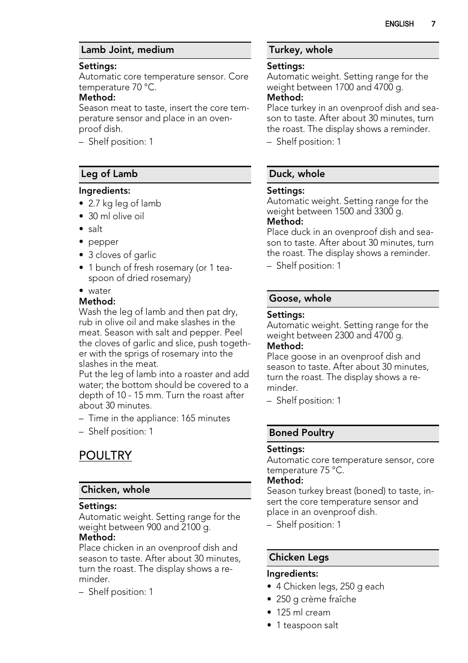 Poultry | AEG BE3003021W User Manual | Page 7 / 28
