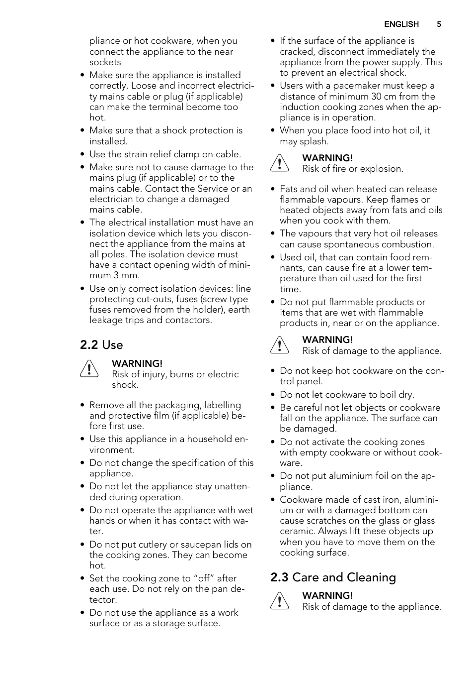 2 use, 3 care and cleaning | AEG HC451500EB User Manual | Page 5 / 24