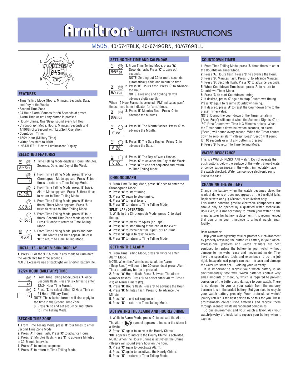 Armitron 40/8095SIL User Manual | 2 pages