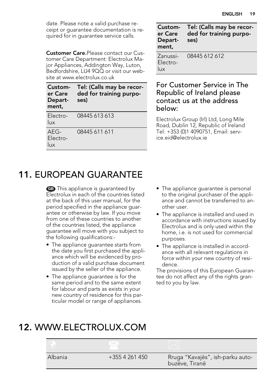 European guarantee | AEG HK654400FB User Manual | Page 19 / 24
