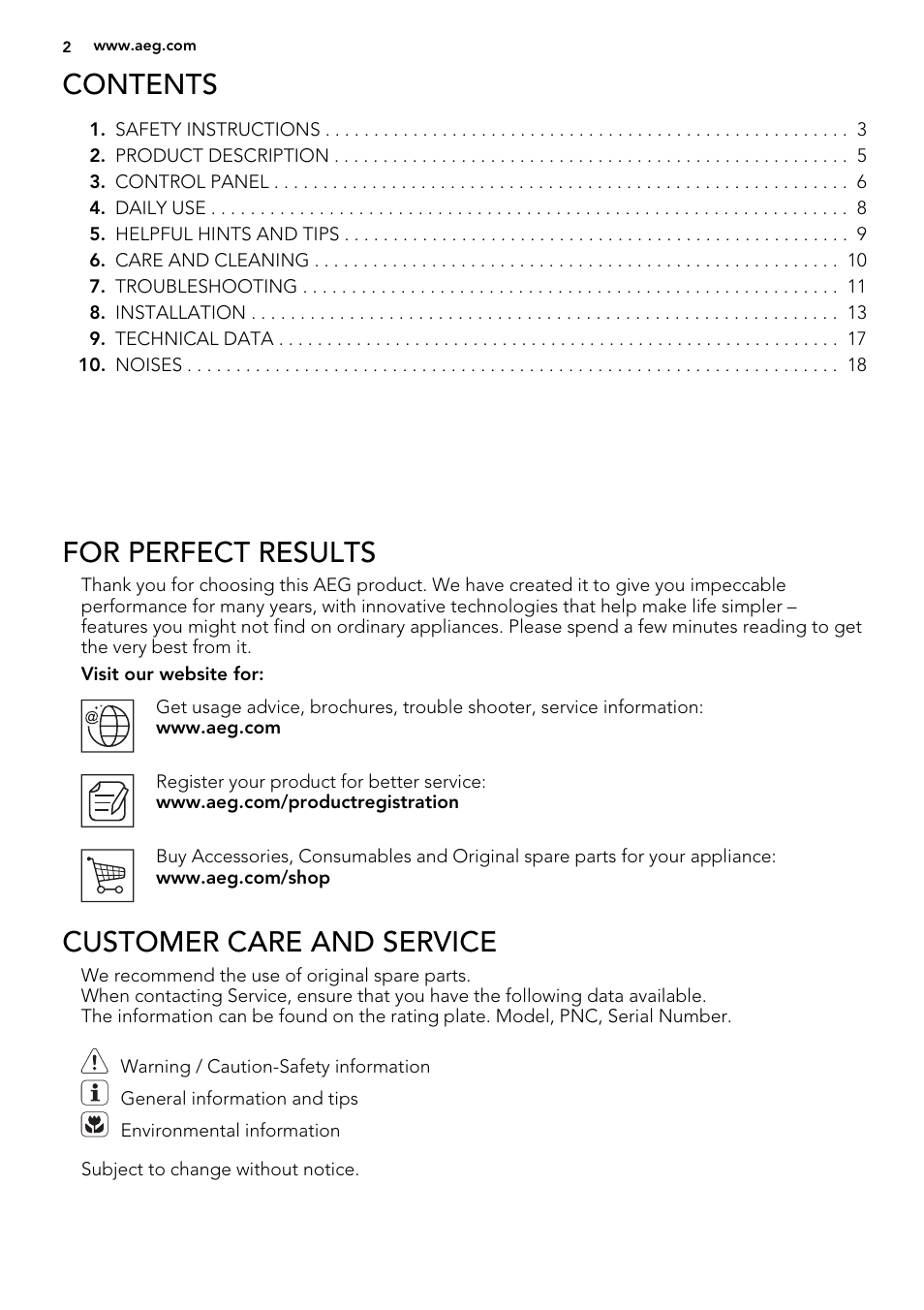 AEG A72010GNW0 User Manual | Page 2 / 20