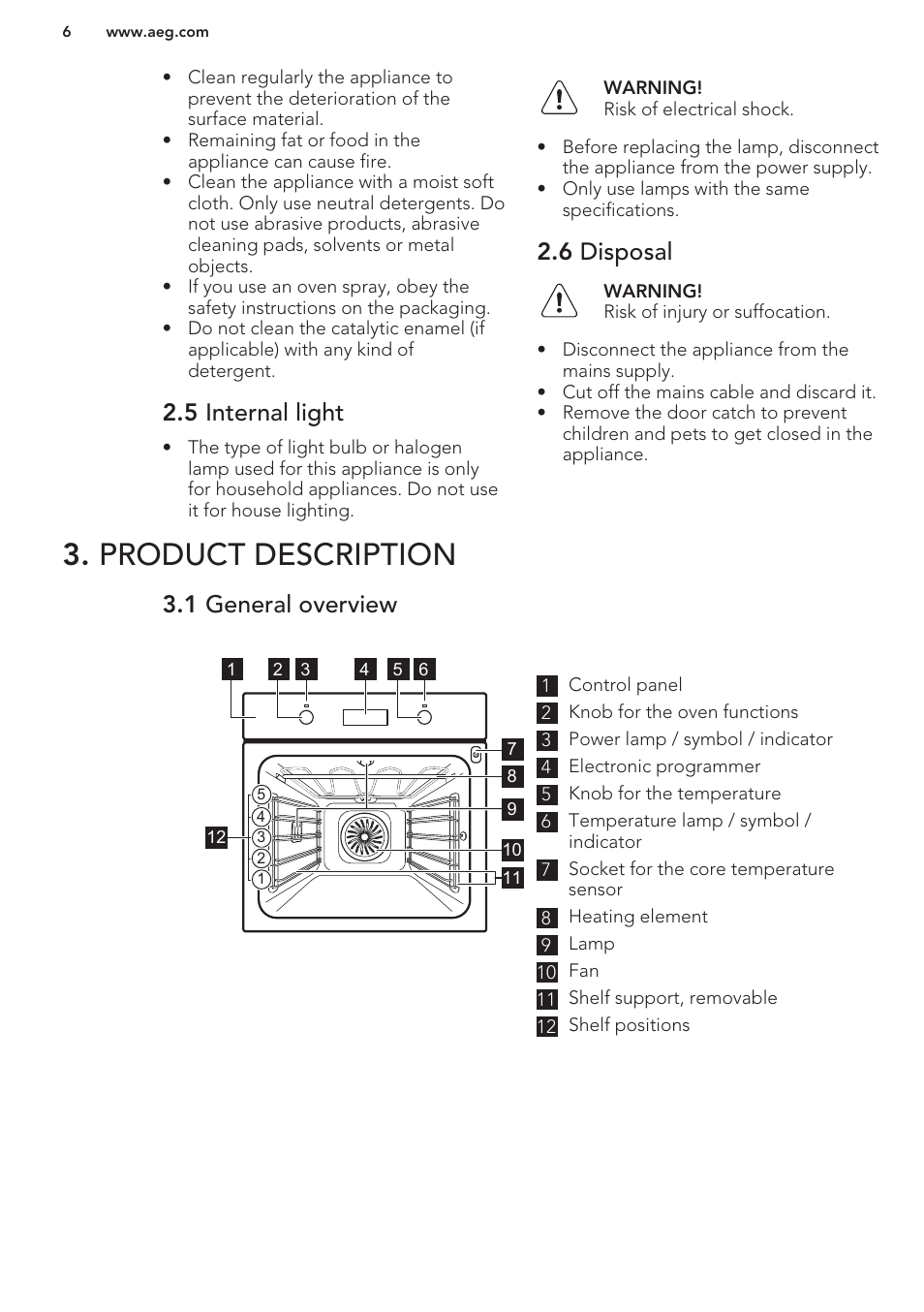 5 internal light, 6 disposal, Product description | 1 general overview | AEG BS9314001M User Manual | Page 6 / 32